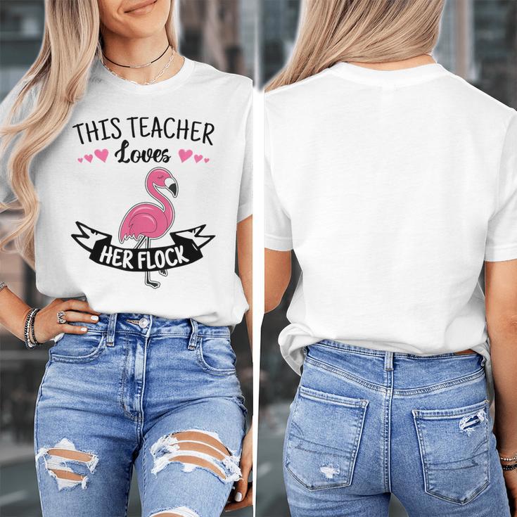 This Teacher Loves Her Flock Cute Flamingo Teacher Women's T-Shirt, funny design This Teacher Loves Her Flock Cute Flamingo Teacher Women's T-Shirt, funny design