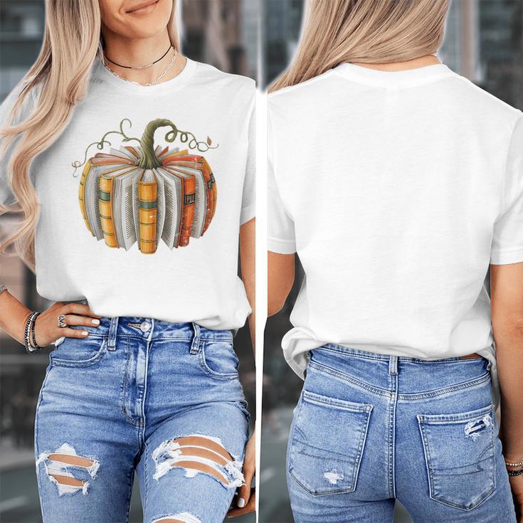 Teachers Students Fall Book Pumpkin Fall Librarians Bookworm Women's T-Shirt, funny design Teachers Students Fall Book Pumpkin Fall Librarians Bookworm Women's T-Shirt, funny design
