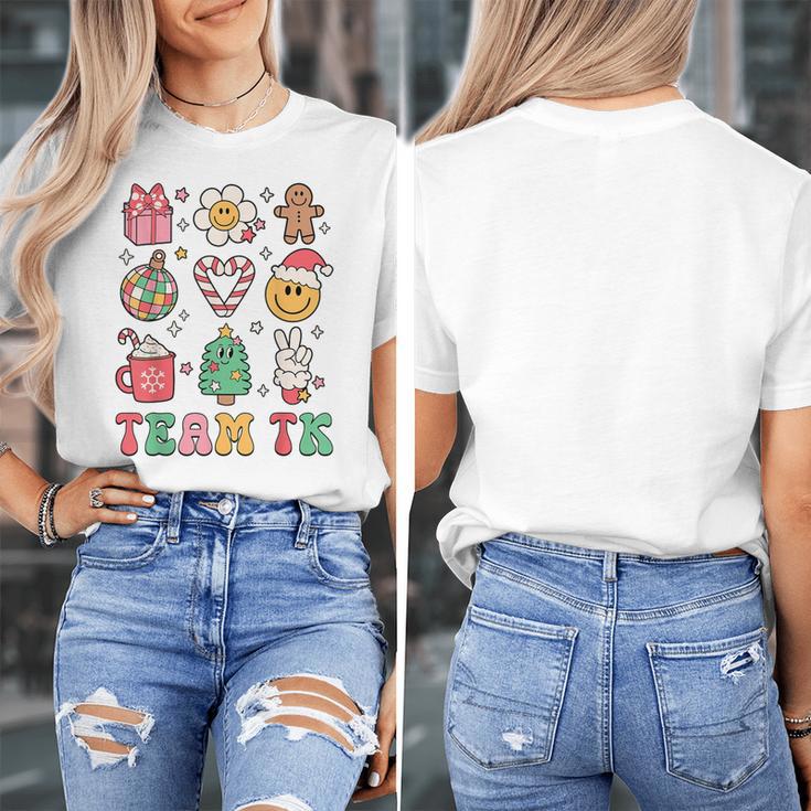 Team TK Teacher Christmas Groovy Smile Face Girl Boy Kid TK Women's T-Shirt, Groovy Teacher Gifts, funny design Team TK Teacher Christmas Groovy Smile Face Girl Boy Kid TK Women's T-Shirt, Groovy Teacher Gifts, funny design