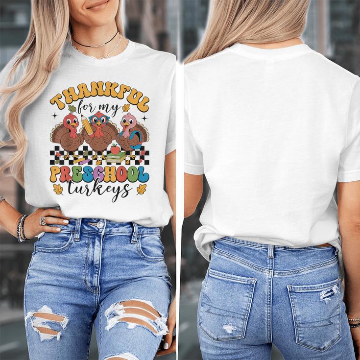 Thankful For My Preschool Turkeys Thanksgiving Teacher Fall Women's T-Shirt, funny design Thankful For My Preschool Turkeys Thanksgiving Teacher Fall Women's T-Shirt, funny design