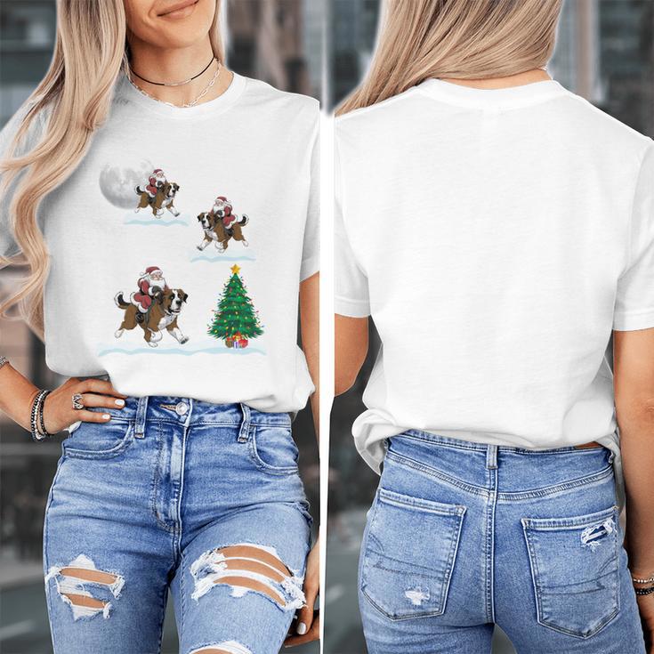 Xmas Lighting Tree Santa Riding Boston Terrier Christmas Women's T-Shirt, Boston Terrier Christmas Gifts, Boston Terrier Riding Gifts, funny design