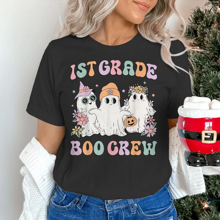1st Grade Boo Crew Groovy Halloween Floral Ghost Kid Teacher Women's T-Shirt, Groovy Teacher Shirts, gift for family, gift for coworker 1st Grade Boo Crew Groovy Halloween Floral Ghost Kid Teacher Women's T-Shirt, Groovy Teacher Shirts, gift for family, gift for coworker