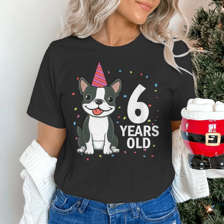 6 Years Old Birthday Boston Terrier Dog Lover 6th Party Kid Women's T-Shirt, gift for family, gift for coworker