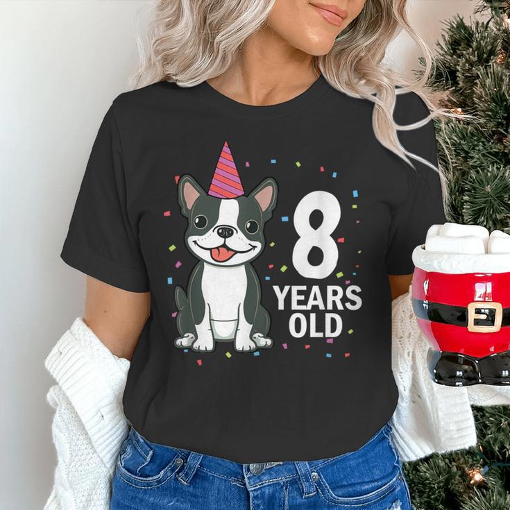 8 Years Old Birthday Boston Terrier Dog Lover 8th Party Kid Women's T-Shirt, gift for family, gift for coworker