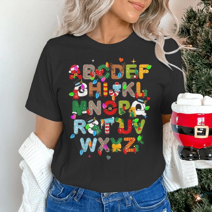 ABCs Learning Kindergarten Teacher Christmas Lights Alphabet For Men Women Kids Women's T-Shirt, gift for family, gift for coworker