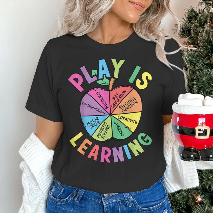 Apple Retro Play Is Learning Kindergarten Teacher Daycare Women's T-Shirt, gift for family, gift for coworker Apple Retro Play Is Learning Kindergarten Teacher Daycare Women's T-Shirt, gift for family, gift for coworker