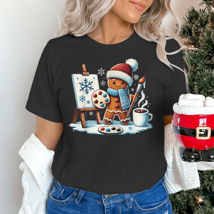 Artist Gingerbread Painter Art Teacher Student Christmas Women's T-Shirt, gift for family, gift for coworker