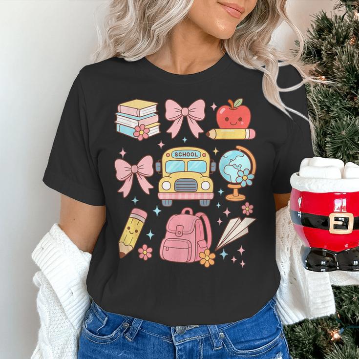 Back To School Coquette Teacher Women Girl Kindergarten PreK Women's T-Shirt, gift for family, gift for coworker Back To School Coquette Teacher Women Girl Kindergarten PreK Women's T-Shirt, gift for family, gift for coworker