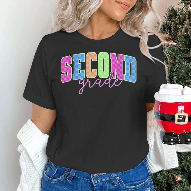 Back To School Neon Checkered Second Grade Colorful Teacher Women's T-Shirt, gift for family, gift for coworker