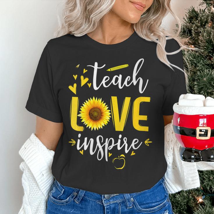 Back To School Teach Love And Inspire Teacher Sunflower Women's T-Shirt, gift for family, gift for coworker