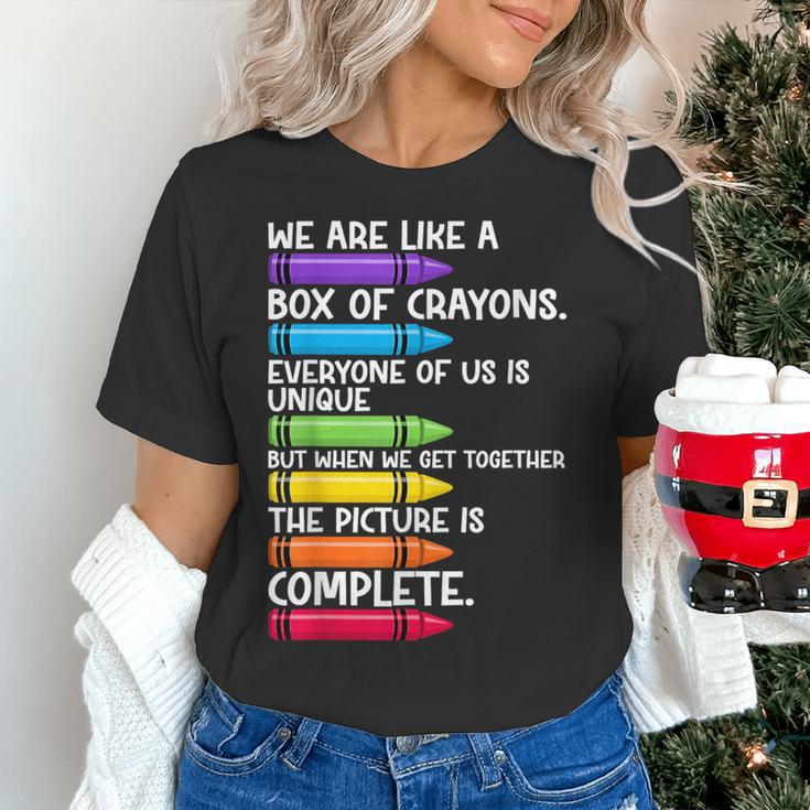 Back To School Teacher We Are Like A Box Of Crayons Women's T-Shirt, gift for family, gift for coworker Back To School Teacher We Are Like A Box Of Crayons Women's T-Shirt, gift for family, gift for coworker