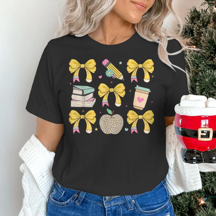 Back To School Yellow Bows Book Coffee Leopard Apple Teacher Women's T-Shirt, gift for family, gift for coworker Back To School Yellow Bows Book Coffee Leopard Apple Teacher Women's T-Shirt, gift for family, gift for coworker