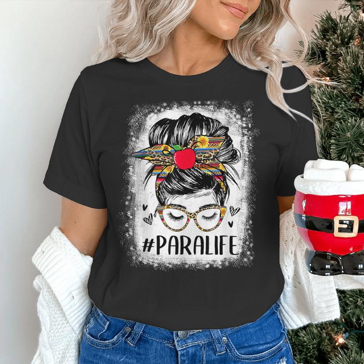 Bleached Teacher Para Life Paraprofessional Cute Messy Bun For Men Women Girls Kids Women's T-Shirt, gift for family, gift for coworker
