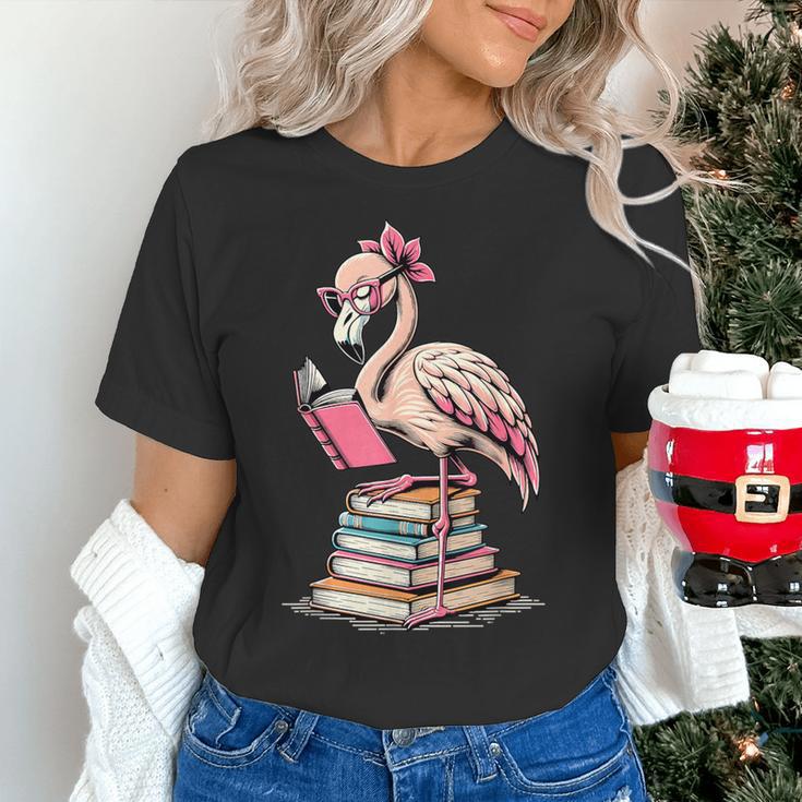 Book Lover Cute Flamingo Reading Teacher Librarian Women Women's T-Shirt, gift for family, gift for coworker