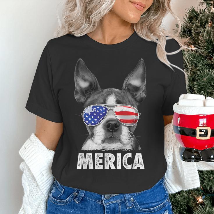Boston Terrier 4th Of July Merica Men Women USA Flag Vintage Women's T-Shirt, Boston Terrier 4th Of July Shirts, gift for family, gift for coworker