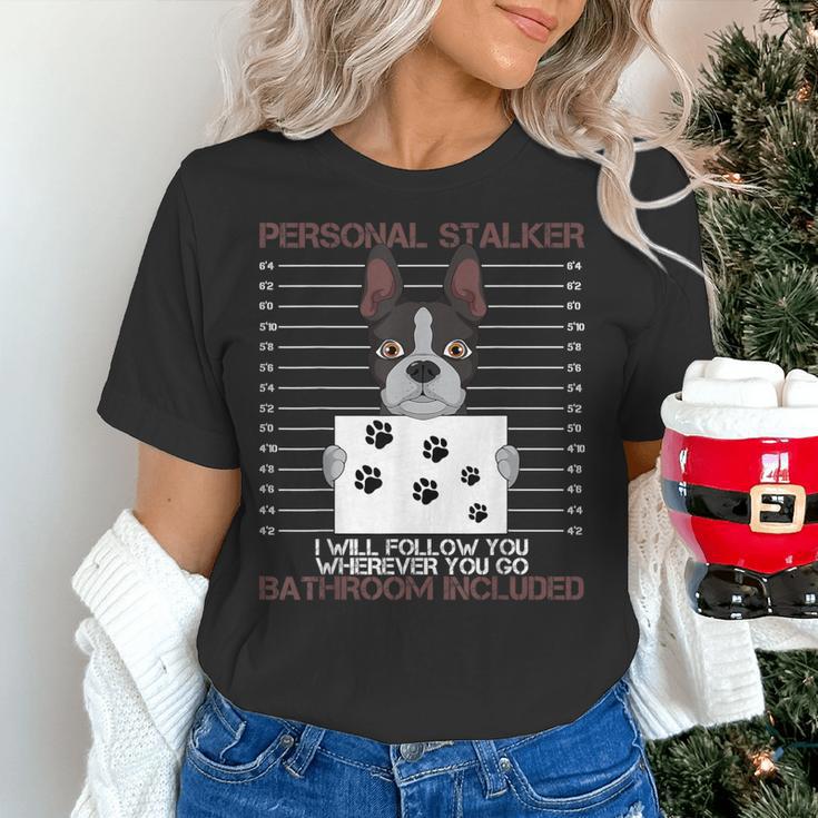 Boston Terrier American Gentleman Personal Stalker Dog Lover Women's T-Shirt, American Boston Terrier Shirts, gift for family, gift for coworker