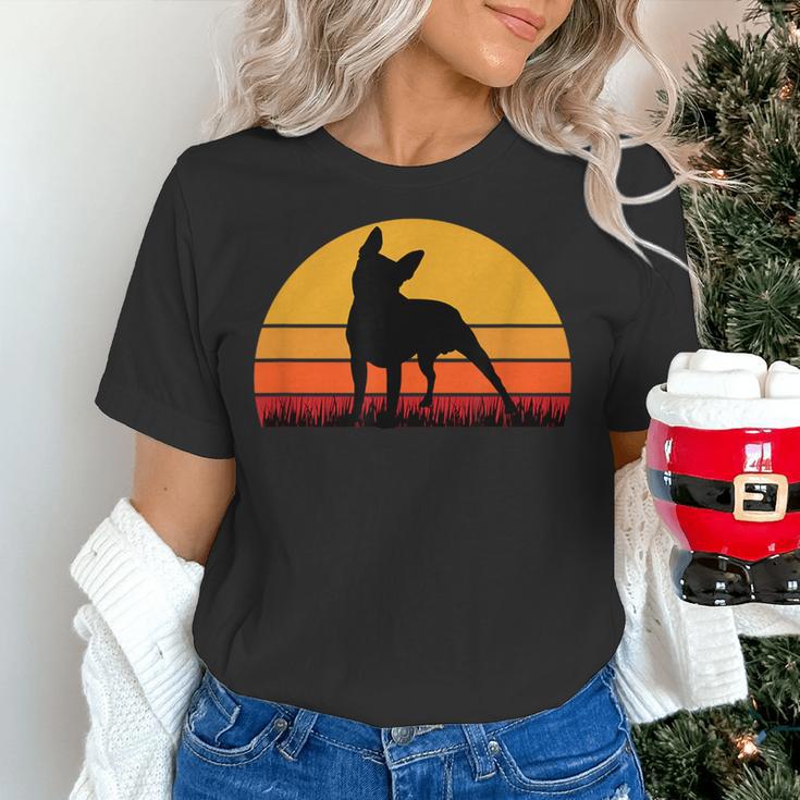 Boston Terrier Bostie Sunset Retro Dog Pet Mom Dad Women's T-Shirt, Boston Terrier Dad Shirts, Boston Terrier Mom Shirts, gift for family, gift for coworker