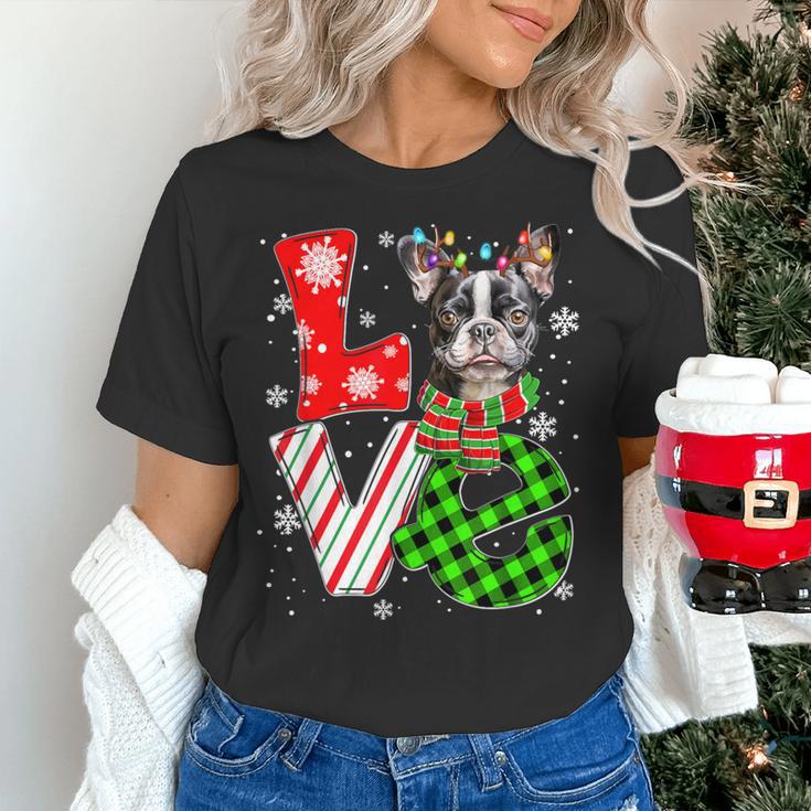Boston Terrier Christmas Tree Lights Santa Dog Xmas For Men Women Kids Women's T-Shirt, Boston Terrier Christmas Shirts, gift for family, gift for coworker