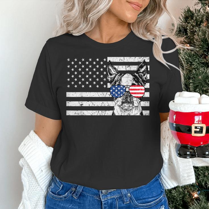 Boston Terrier Dog 4th Of July US American Flag Patriotic Women's T-Shirt, Patriotic Boston Terrier Shirts, American Boston Terrier Shirts, Boston Terrier 4th Of July Shirts, gift for family, gift for coworker