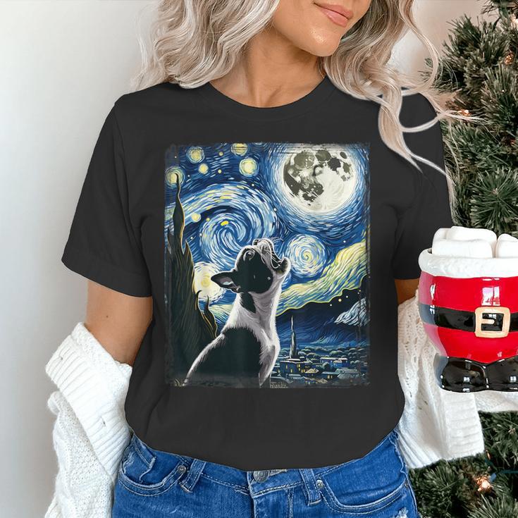 Boston Terrier Dog Art Van Gogh Starry Night Boston Terrier Women's T-Shirt, gift for family, gift for coworker