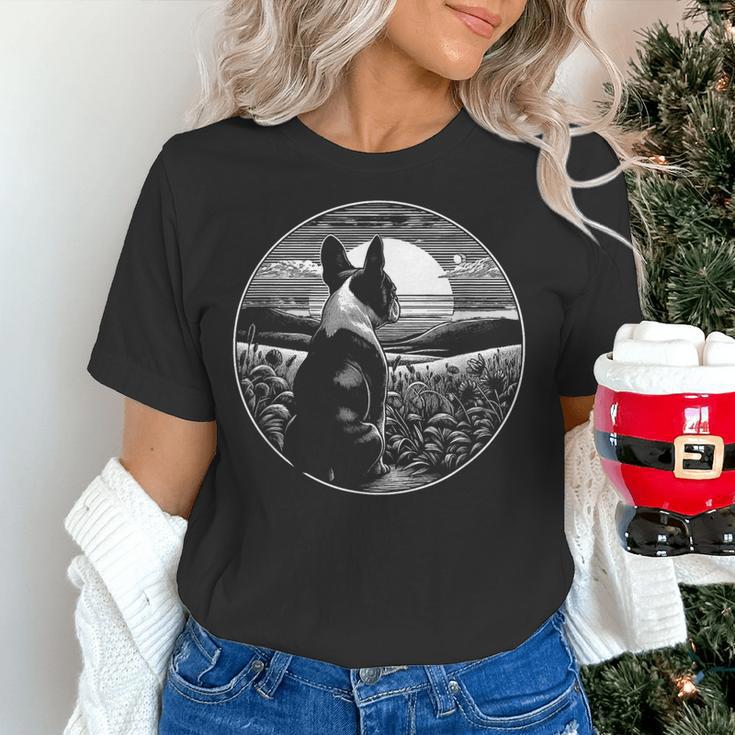 Boston Terrier Dog Nature Scene Graphic Art Men Women Girls Kids Women's T-Shirt, gift for family, gift for coworker