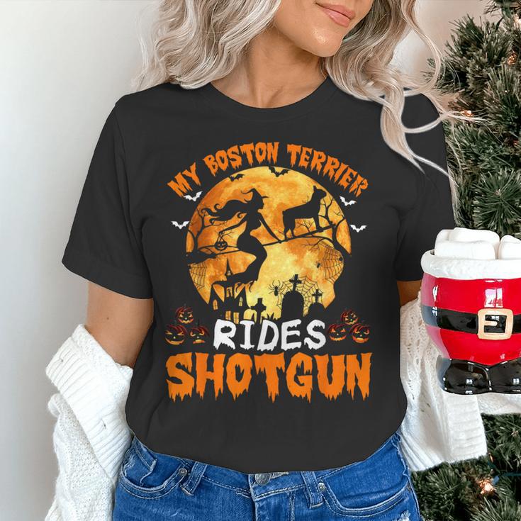 My Boston Terrier Dog Rides Shotgun Witch Halloween Men Women Women's T-Shirt, Boston Terrier Halloween Shirts, gift for family, gift for coworker