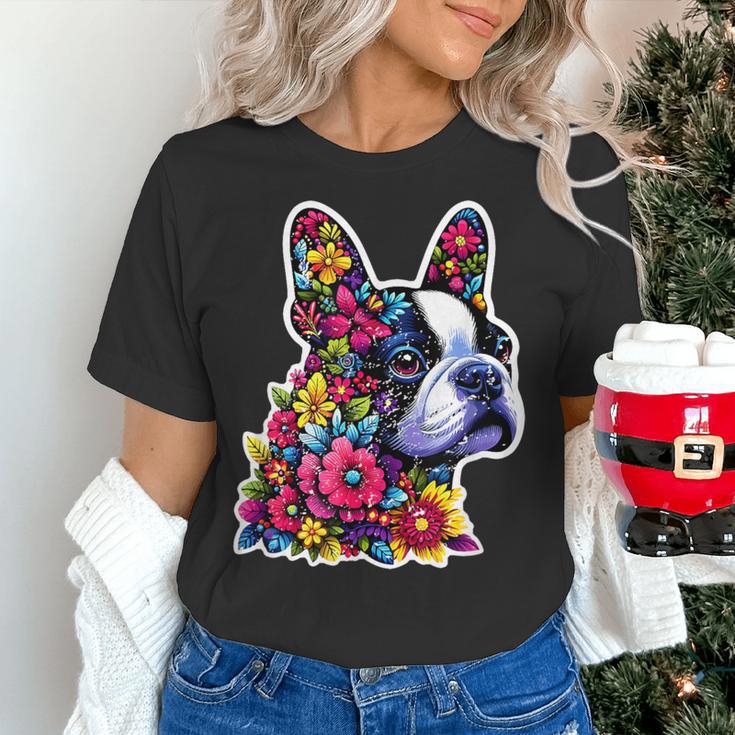 Boston Terrier Floral Vintage Dog Mom Distressed Men Women Kids Women's T-Shirt, Boston Terrier Mom Shirts, gift for family, gift for coworker