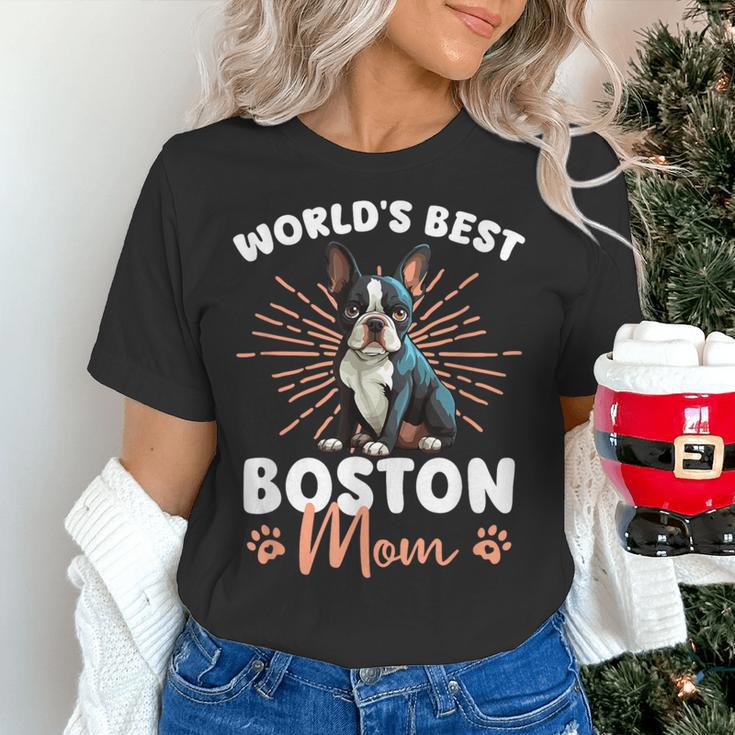 Boston Terrier Groovy World's Best Boston Mom Women's T-Shirt, Boston Terrier Mom Shirts, gift for family, gift for coworker