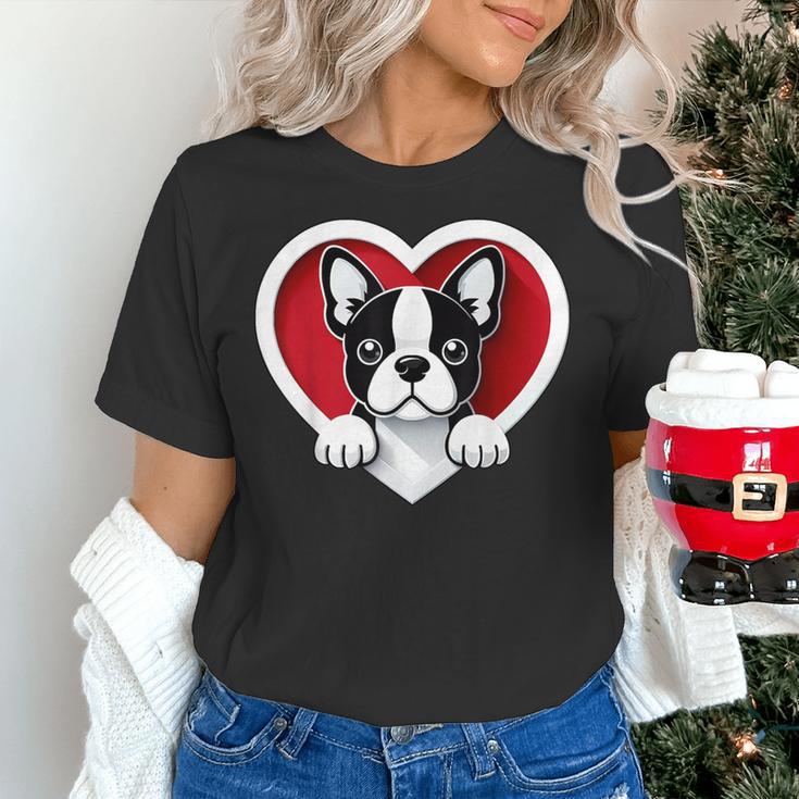 Boston Terrier Heart Cute Puppy Lover Or Dog Owner Women's T-Shirt, gift for family, gift for coworker