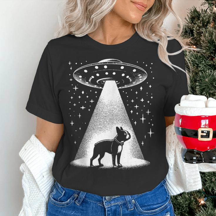 Boston Terrier Mom Dad Dog Alien UFO Women's T-Shirt, Boston Terrier Dad Shirts, Boston Terrier Mom Shirts, gift for family, gift for coworker