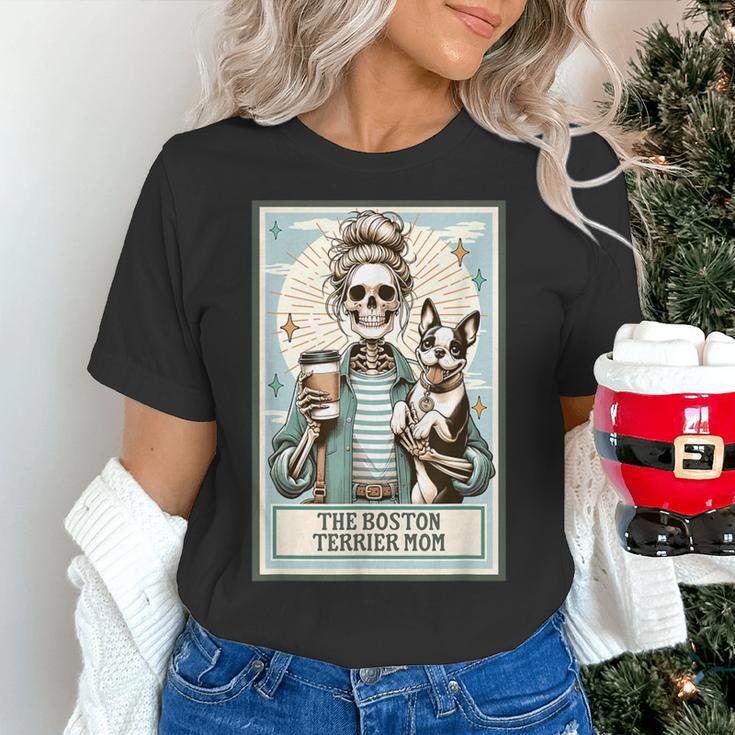 The Boston Terrier Mom Skeleton Spooky Season Halloween Women's T-Shirt, Boston Terrier Mom Shirts, Boston Terrier Halloween Shirts, gift for family, gift for coworker