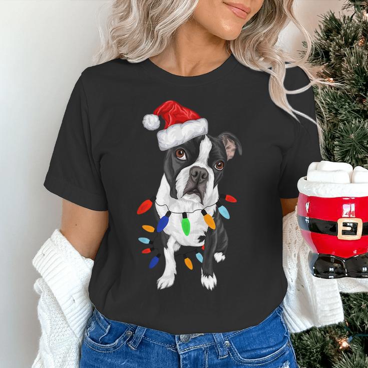 Boston Terrier Santa Christmas Lights Xmas Dog Lover Men Women Kids Women's T-Shirt, Boston Terrier Christmas Shirts, gift for family, gift for coworker