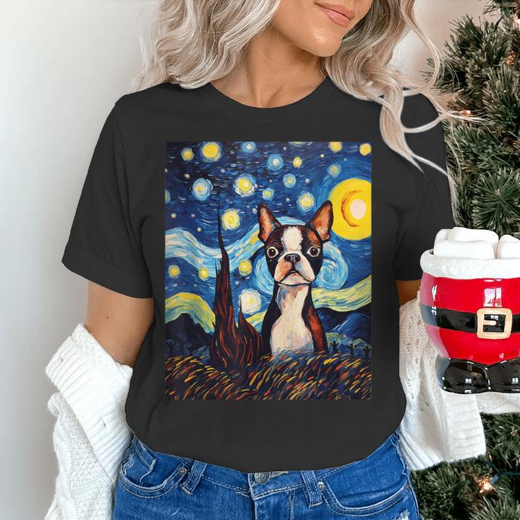 Boston Terrier Starry Night Van Gogh Art Women's T-Shirt, gift for family, gift for coworker