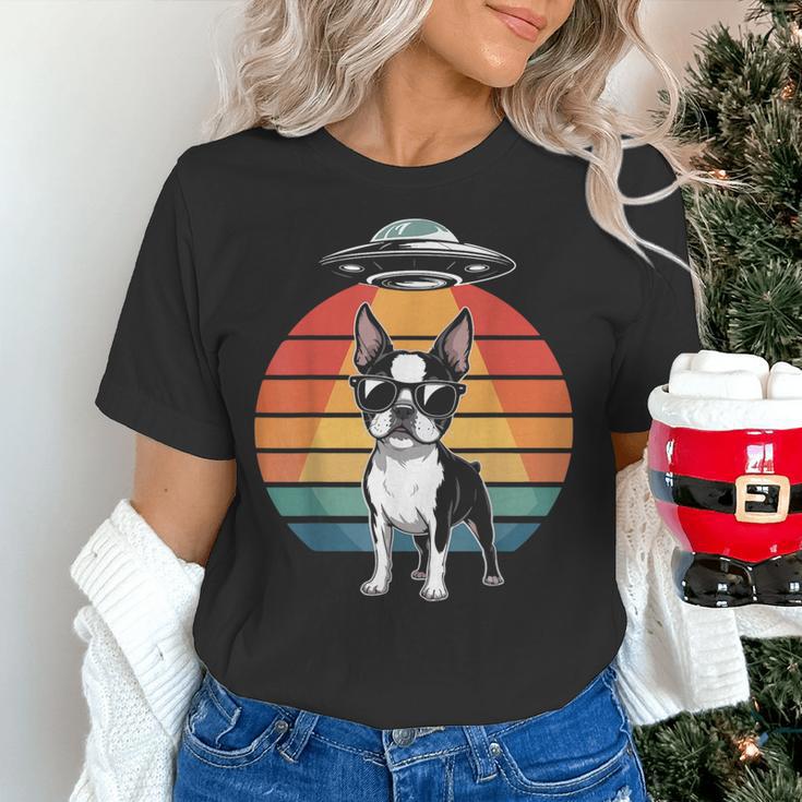Boston Terrier UFO Alien Boston Terrier Dog Mom Dad Women's T-Shirt, Boston Terrier Dad Shirts, Boston Terrier Mom Shirts, gift for family, gift for coworker