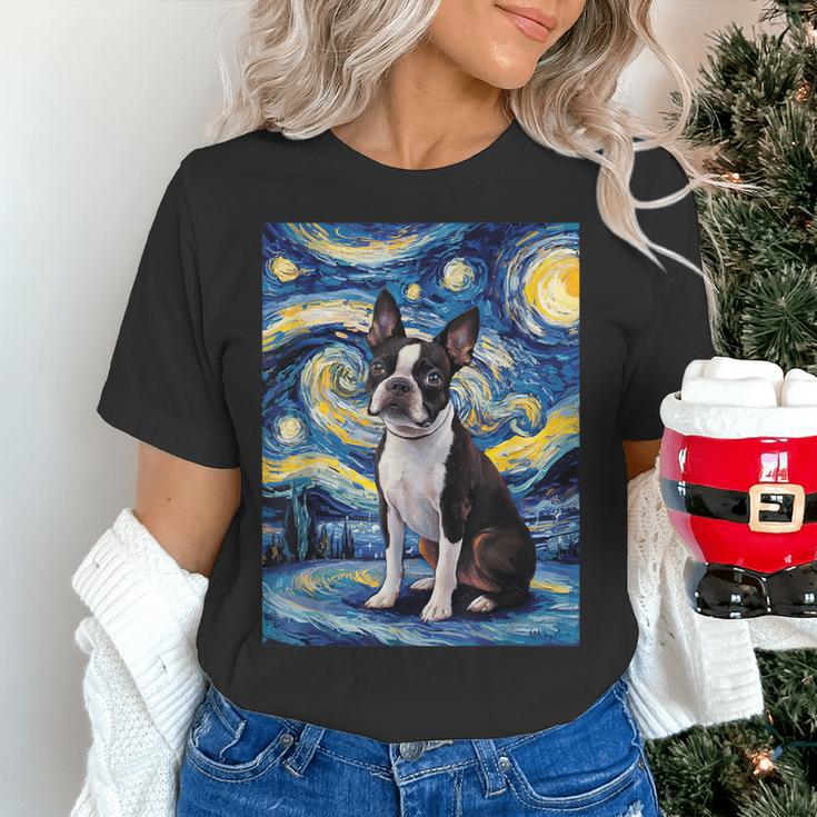 Boston Terrier Van Gogh Starry Night Women's T-Shirt, gift for family, gift for coworker