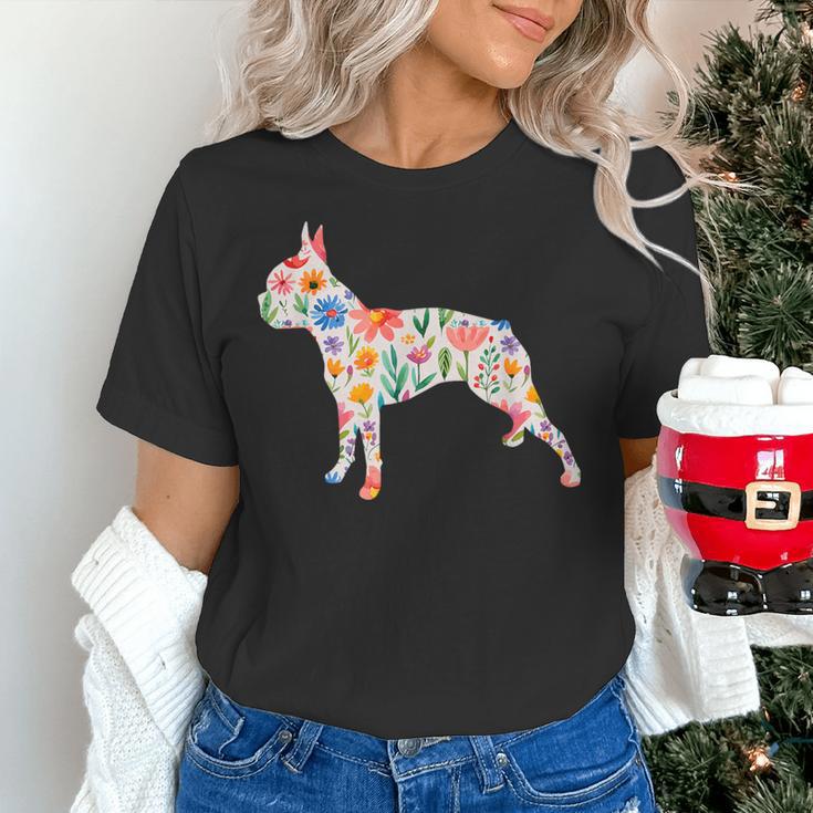 Boston Terrier Watercolor Flowers Women's T-Shirt, gift for family, gift for coworker