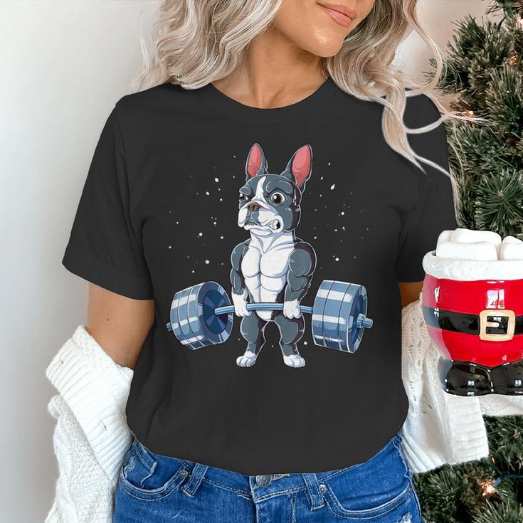 Boston Terrier Weightlifting Deadlift Men Fitness Gym Women's T-Shirt, Boston Terrier Gym Shirts, gift for family, gift for coworker