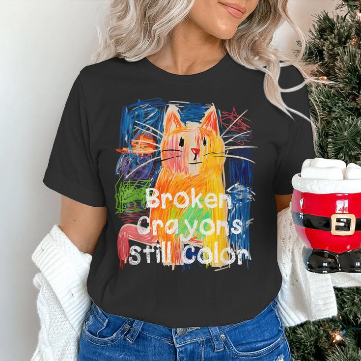 Broken Crayons Still Color Cat Teacher Women's T-Shirt, gift for family, gift for coworker