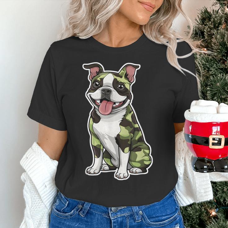 Camo Boston Terrier Pet Owner Camouflage Dog Lover Women's T-Shirt, gift for family, gift for coworker