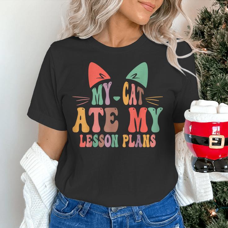My Cat Ate My Lesson Plans Teacher Sarcastic Women's T-Shirt, gift for family, gift for coworker