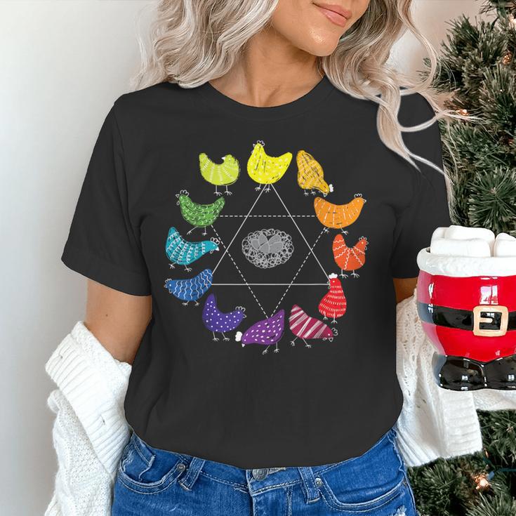 Chicken Themed Color Wheel Educational Art Teacher Artist Men Women Girls Kids Women's T-Shirt, gift for family, gift for coworker