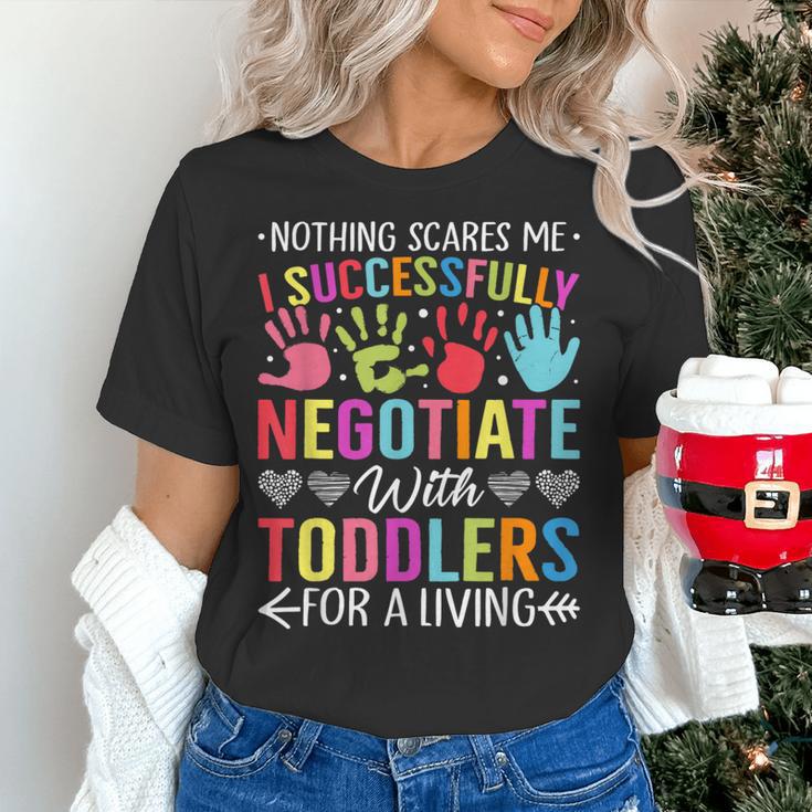 Childcare Teacher Negotiate With Toddlers Daycare Provider Men Women Girls Kids Women's T-Shirt, gift for family, gift for coworker