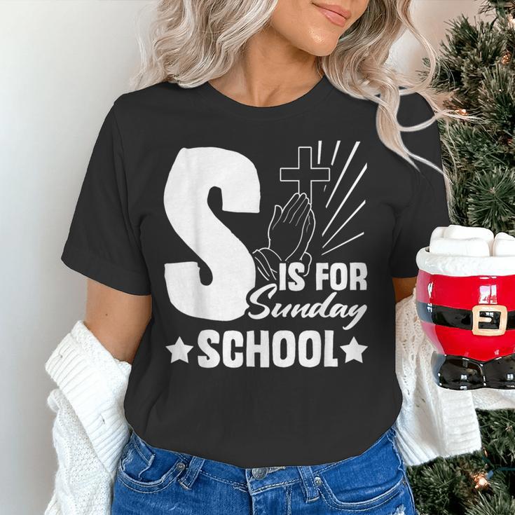 Christian Teacher S Is For Sunday School Essentials Women's T-Shirt, gift for family, gift for coworker
