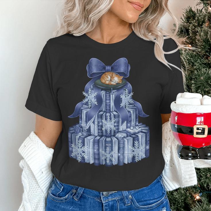 Coquette Bow Book Tree Merry Christmas Xmas Teacher Holiday Women's T-Shirt, gift for family, gift for coworker Coquette Bow Book Tree Merry Christmas Xmas Teacher Holiday Women's T-Shirt, gift for family, gift for coworker