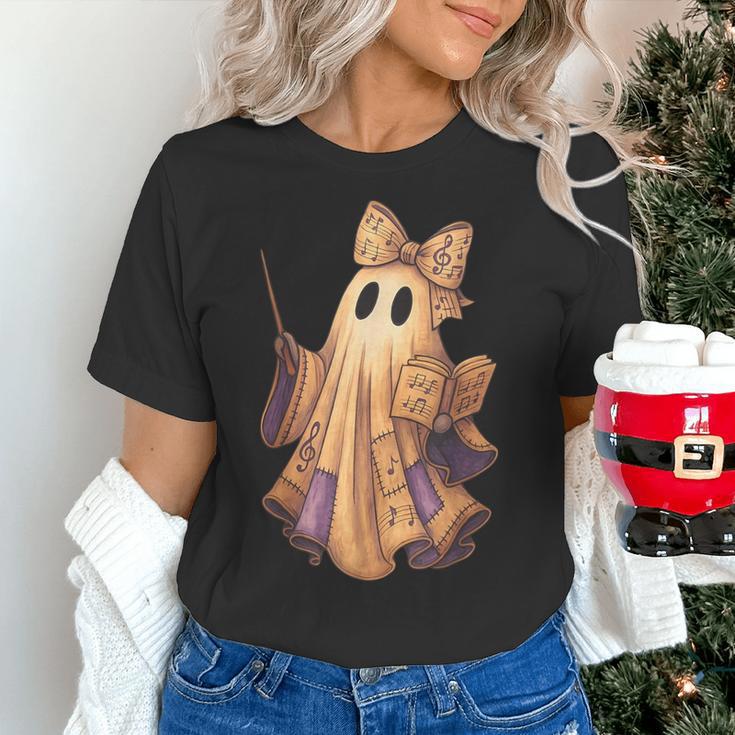 Coquette Music Note Patchwork Ghost Music Teacher Halloween Women's T-Shirt, gift for family, gift for coworker