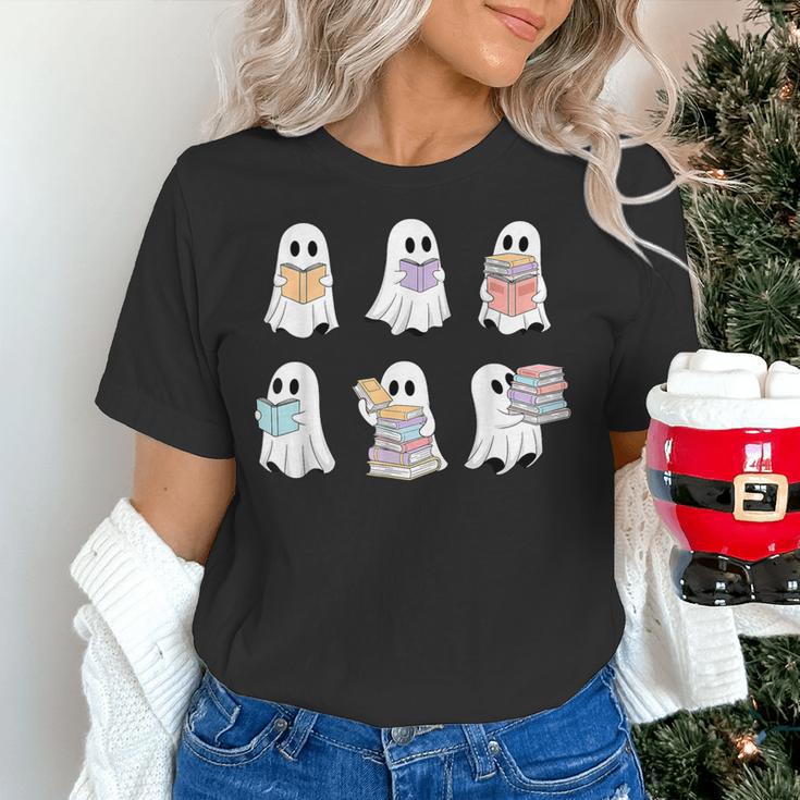 Cute Boo Ghost Reading Books Halloween Librarian Teacher Kid Women's T-Shirt, gift for family, gift for coworker