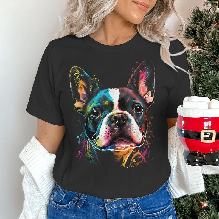 Cute Boston Terrier Puppy Dog Art Lover Unique Painting For Men Women Kids Women's T-Shirt, gift for family, gift for coworker