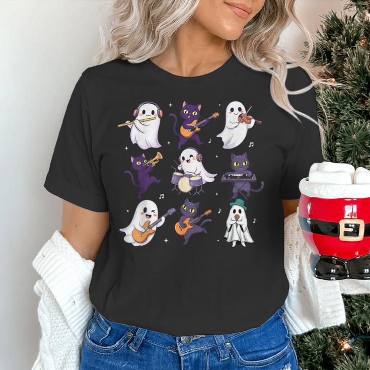 Cute Ghost Cat Playing Musical Halloween Music Teacher Women's T-Shirt, gift for family, gift for coworker Cute Ghost Cat Playing Musical Halloween Music Teacher Women's T-Shirt, gift for family, gift for coworker