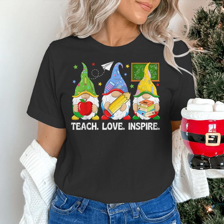 Cute Gnomes Teach Love And Inspire Back To School Teacher Women's T-Shirt, gift for family, gift for coworker
