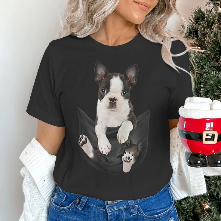 Dog Lovers Boston Terrier In Pocket Dog Face For Men Women Kids Women's T-Shirt, gift for family, gift for coworker